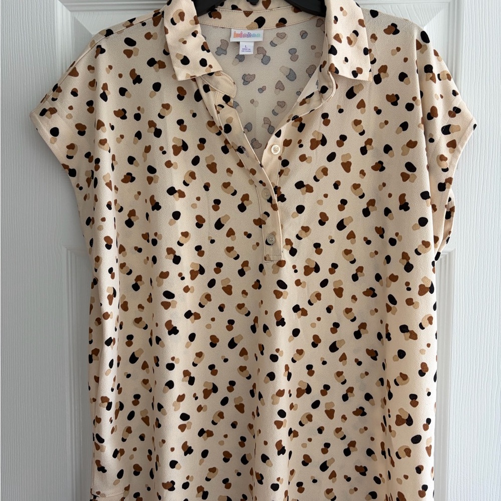 LuLaRoe Cream and Brown Patterned Blouse